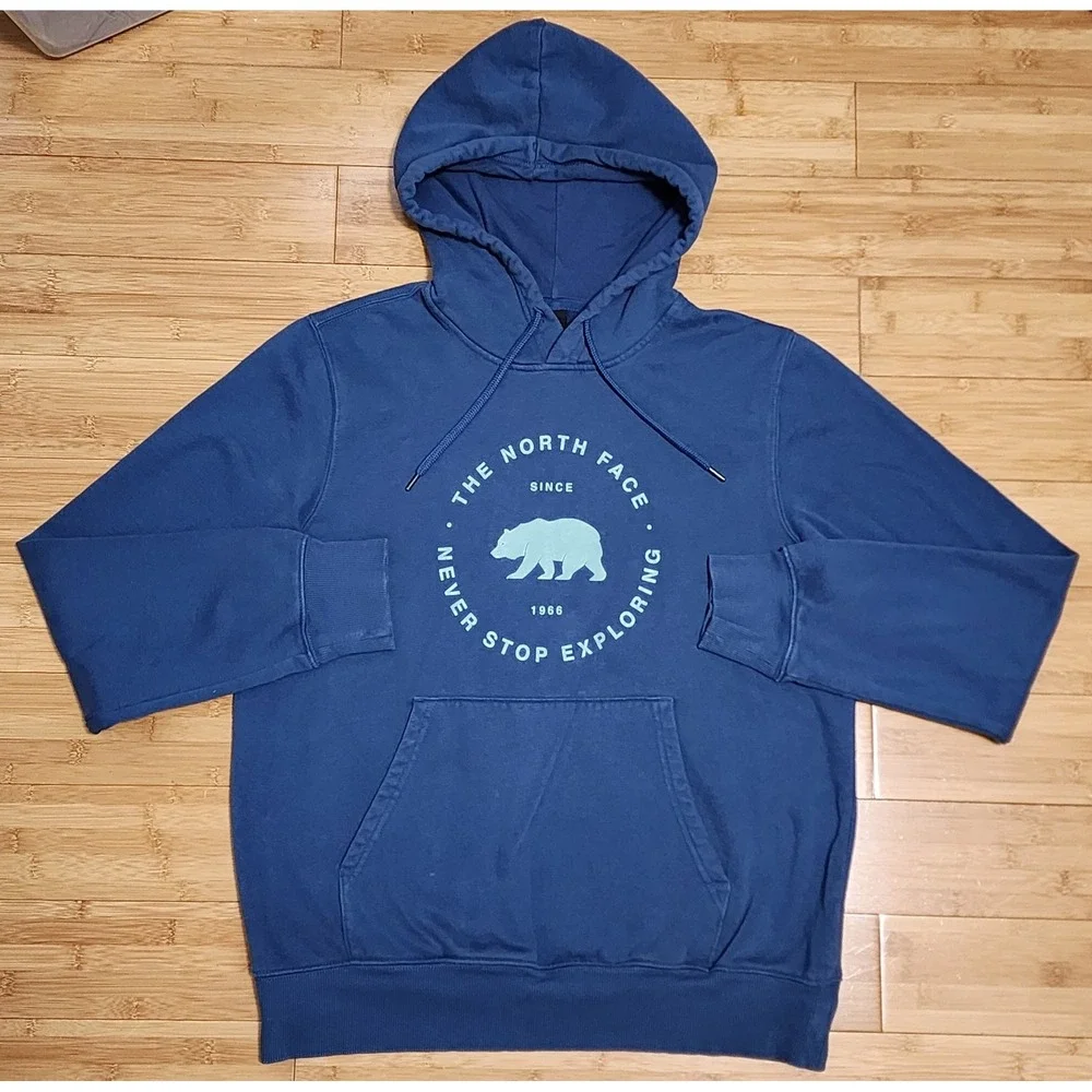 The North Face Never Stop Exploring Bear Sweatshirt Hoodie Men's M Graphic Blue